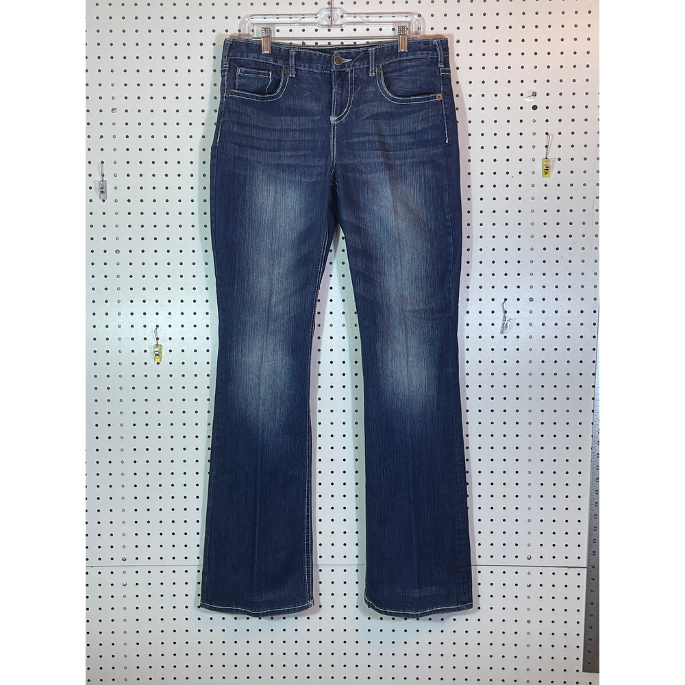 Maurices Womens Dark Wash Bootcut Jeans Size 11/12 Long Thick Stitch Denim